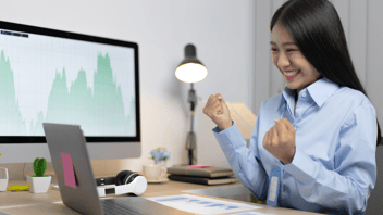 woman expressing excitement at work